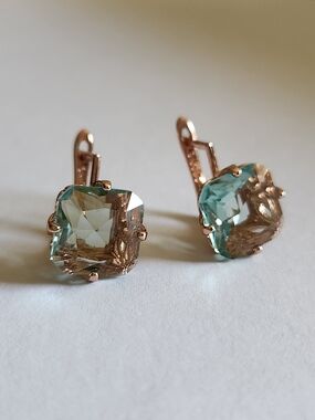 New 14K Gold Plated Cushion Cut Aquamarine Hoop Earrings for Women